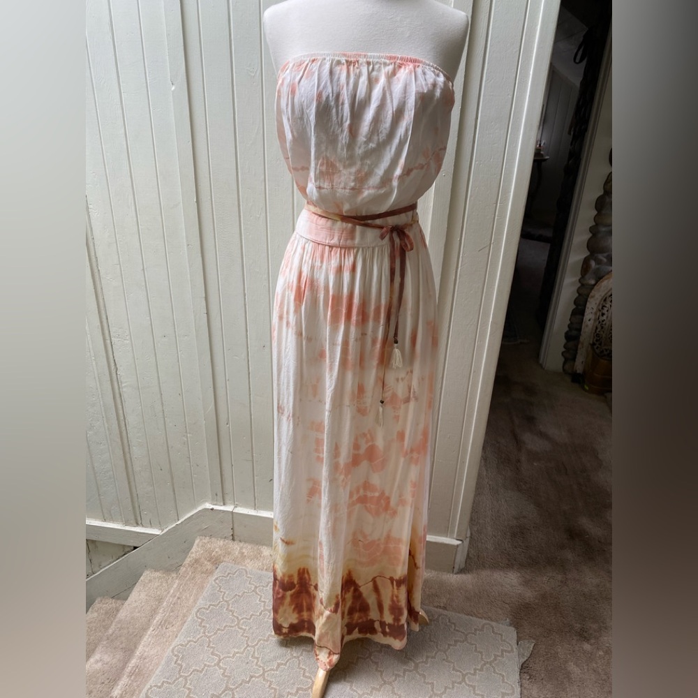 Anthropologie Tie-Dye Maxi Dress with tassle detailed wrap Belt